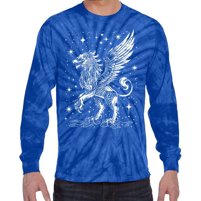 Mystical Creepy Gryphon Greek Mythical Creature Tie-Dye Long Sleeve Shirt