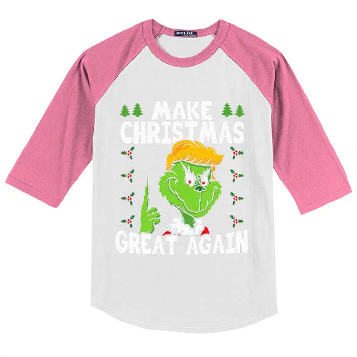 Make Christmas Great Again Donald Trump Xmas Funny Gift Kids Colorblock Raglan Jersey