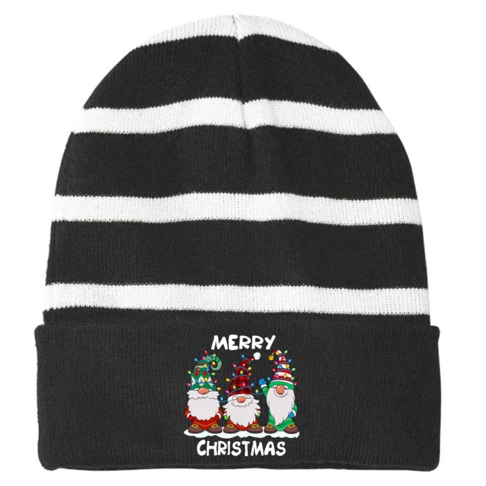 Merry Christmas Gnomes Xmas Family Striped Beanie with Solid Band