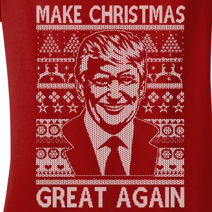 Make Christmas Great Again Funny Trump Ugly Women's V-Neck T-Shirt