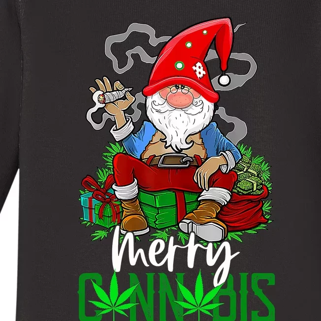 Merry Cannabis Gnome Smoking Cannabis Funny Christmas Baby Long Sleeve Bodysuit