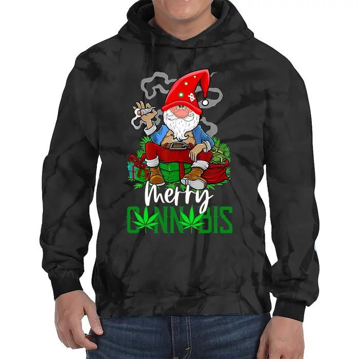 Merry Cannabis Gnome Smoking Cannabis Funny Christmas Tie Dye Hoodie