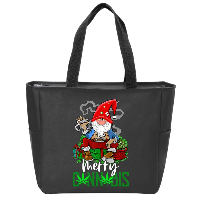 Merry Cannabis Gnome Smoking Cannabis Funny Christmas Zip Tote Bag