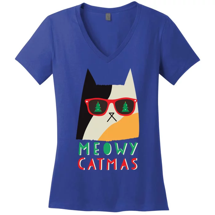 Meowy Catmas Great Gift Women's V-Neck T-Shirt