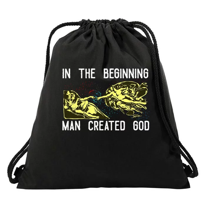 Man Created God God S Funny Anti Christian Drawstring Bag