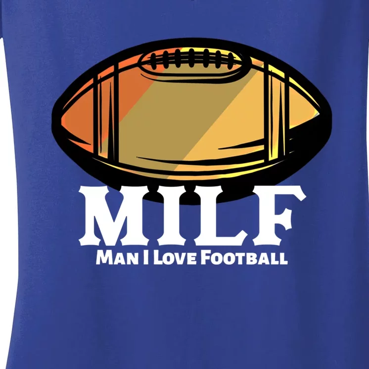 Milf Cool Gift I Love Football Retro Ball Gift Women's V-Neck T-Shirt