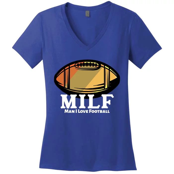 Milf Cool Gift I Love Football Retro Ball Gift Women's V-Neck T-Shirt