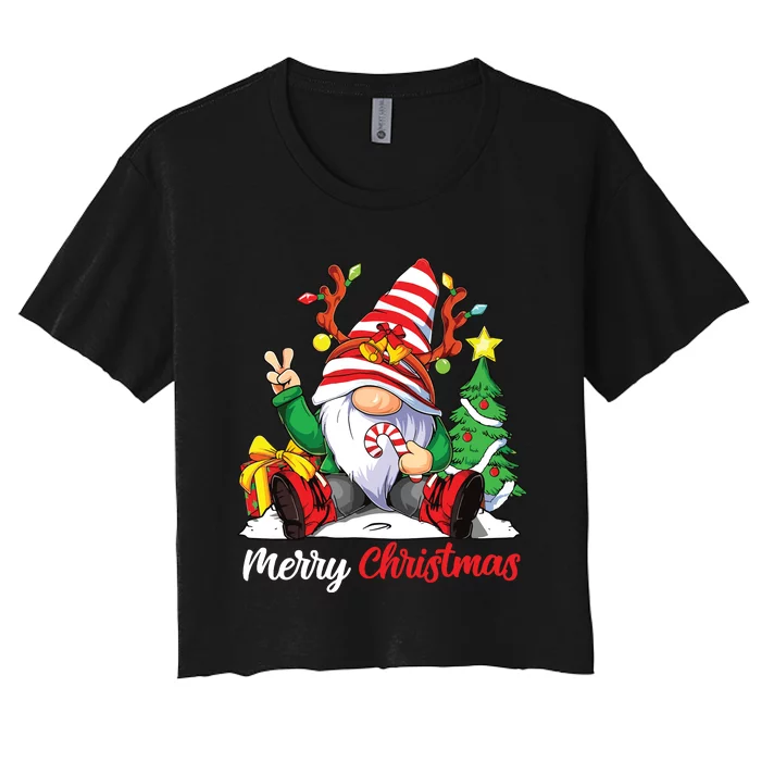 Merry Christmas Gnome Family Christmas Women's Crop Top Tee