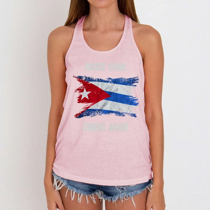 Make Cuba Great Again Free Cuba Sos Cuba Vintage Cuban Flag Cute Gift Women's Knotted Racerback Tank