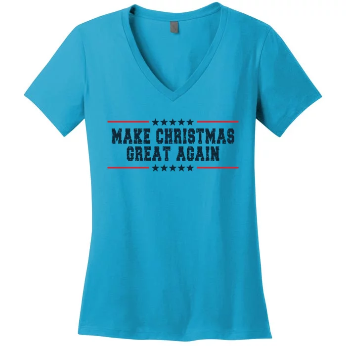 Make Christmas Great Again Funny Xmas Christmas Pajamas Gift Women's V-Neck T-Shirt