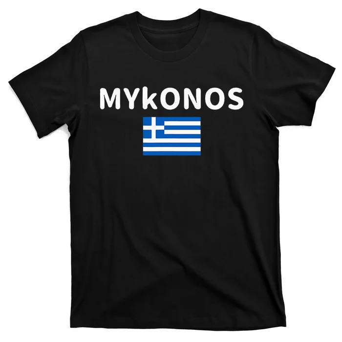 Mykonos City Greece Greek Flag Print T-Shirt