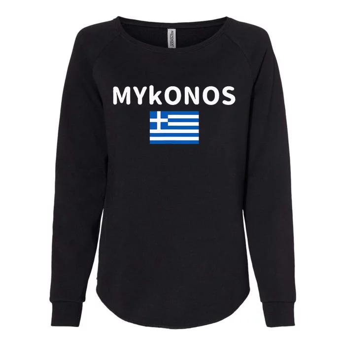 Mykonos City Greece Greek Flag Print Womens California Wash Sweatshirt