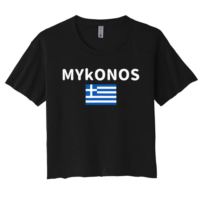 Mykonos City Greece Greek Flag Print Women's Crop Top Tee