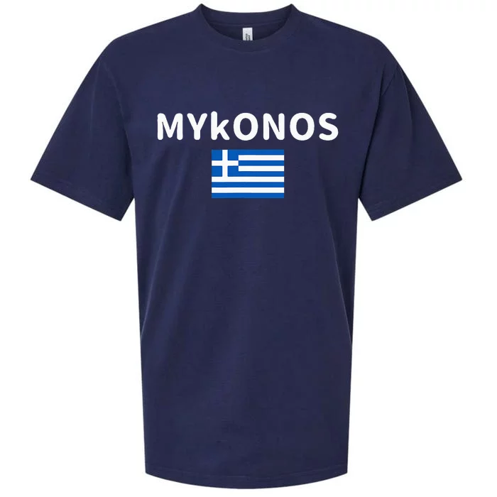 Mykonos City Greece Greek Flag Print Sueded Cloud Jersey T-Shirt