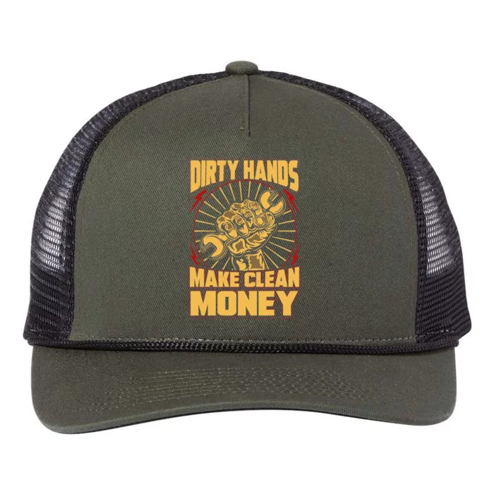 Mechanic Car Guy Dirty Hands Make Clean Money Retro Rope Trucker Hat Cap