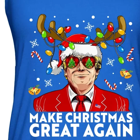 Make Christmas Great Again Funny Trump Reindeer Xmas Lights Cool Gift Ladies Essential Flowy Tank