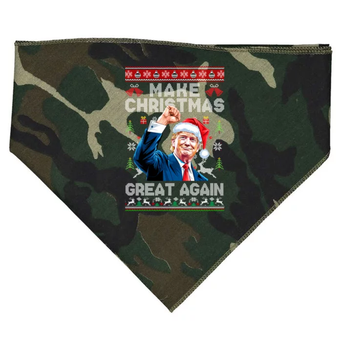 Make Christmas Great Again Funny Trump Ugly Christmas 2024 Gift USA-Made Doggie Bandana