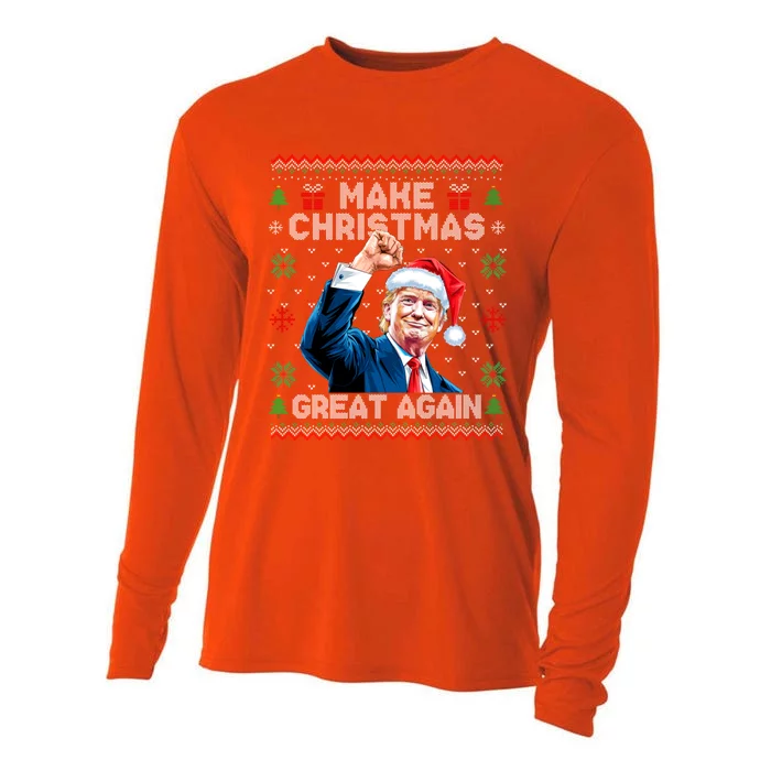 Make Christmas Great Again Funny Trump Ugly Christmas 2024 Gift Cooling Performance Long Sleeve Crew