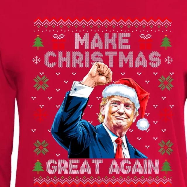 Make Christmas Great Again Funny Trump Ugly Christmas 2024 Gift Womens Cotton Relaxed Long Sleeve T-Shirt