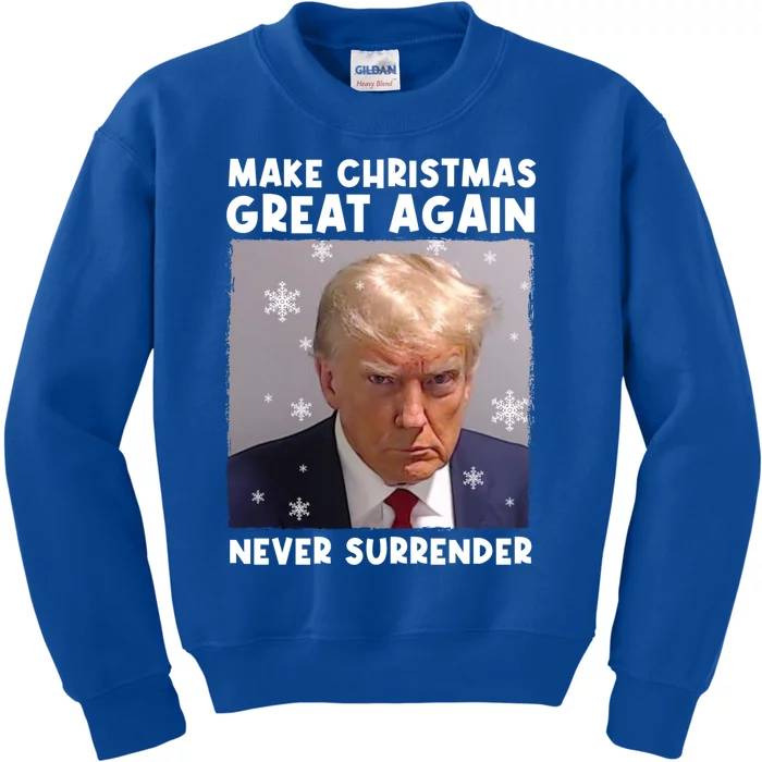 Make Christmas Great Again Trump Mug Shot Never Surrender Gift Kids Sweatshirt