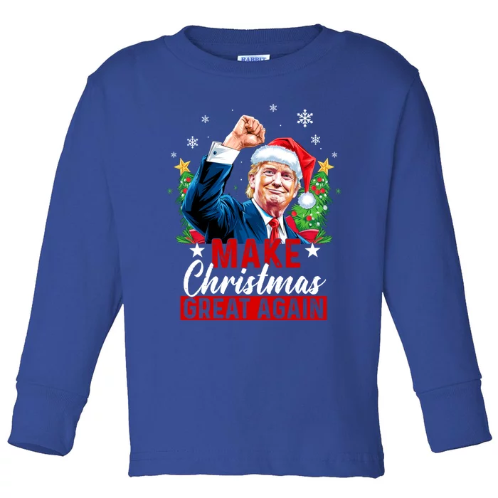 Make Christmas Great Again Funny Trump Ugly Christmas 2024 Cute Gift Toddler Long Sleeve Shirt