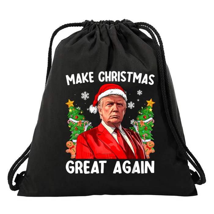 Make Christmas Great Again Funny Santa Trump 2024 Xmas Drawstring Bag