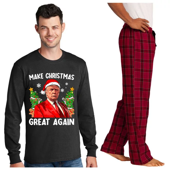 Make Christmas Great Again Funny Santa Trump 2024 Xmas Long Sleeve Pajama Set