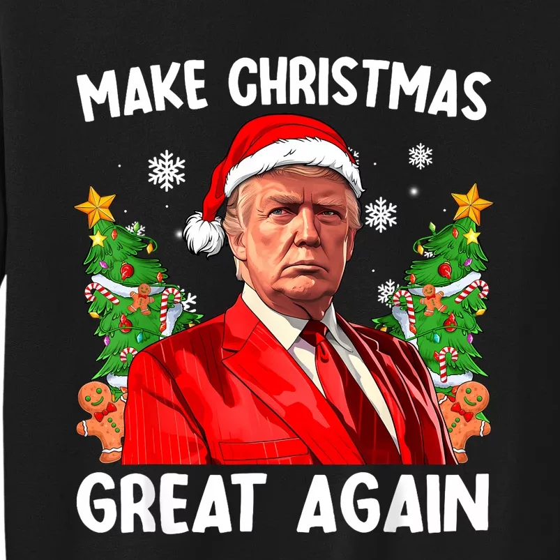 Make Christmas Great Again Funny Santa Trump 2024 Xmas Tall Sweatshirt