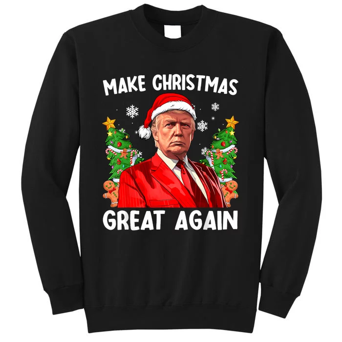 Make Christmas Great Again Funny Santa Trump 2024 Xmas Tall Sweatshirt