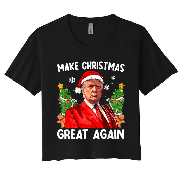 Make Christmas Great Again Funny Santa Trump 2024 Xmas Women's Crop Top Tee