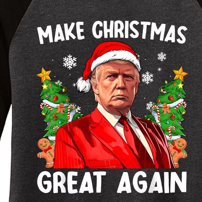 Make Christmas Great Again Funny Santa Trump 2024 Xmas Women's Tri-Blend 3/4-Sleeve Raglan Shirt