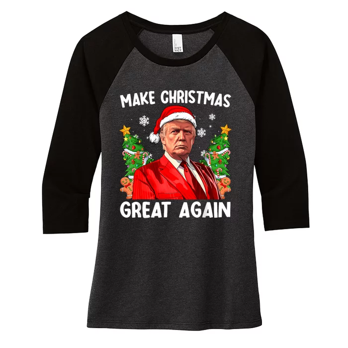 Make Christmas Great Again Funny Santa Trump 2024 Xmas Women's Tri-Blend 3/4-Sleeve Raglan Shirt