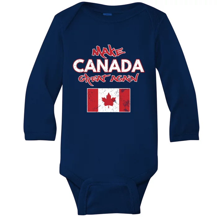 Make Canada Great Again Design Funny Canadian Flag Mcga Funny Gift Baby Long Sleeve Bodysuit