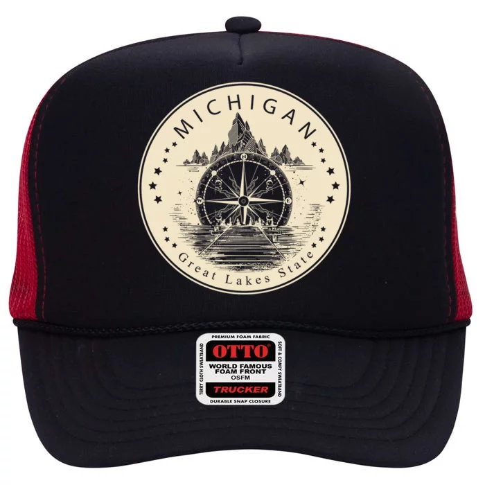 Michigan Compass Great Lake State MI Pride USA High Crown Mesh Trucker Hat