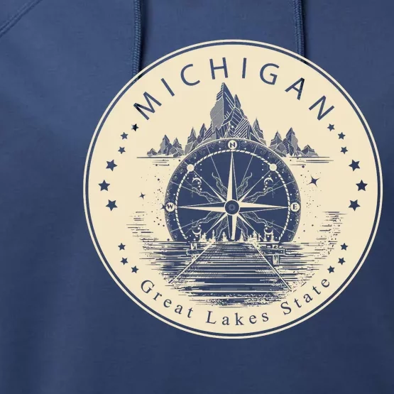 Michigan Compass Great Lake State MI Pride USA Performance Fleece Hoodie