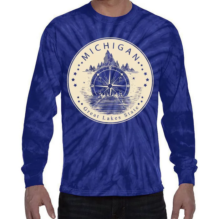 Michigan Compass Great Lake State MI Pride USA Tie-Dye Long Sleeve Shirt