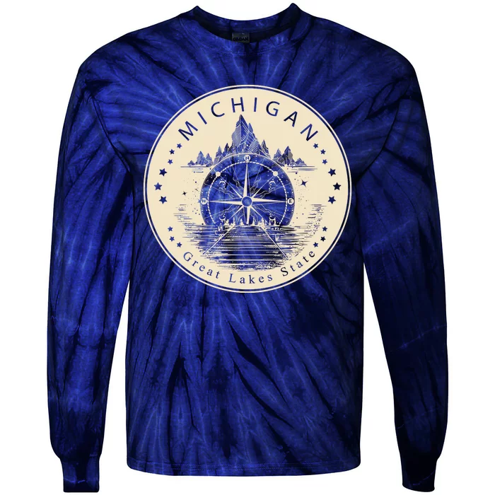 Michigan Compass Great Lake State MI Pride USA Tie-Dye Long Sleeve Shirt