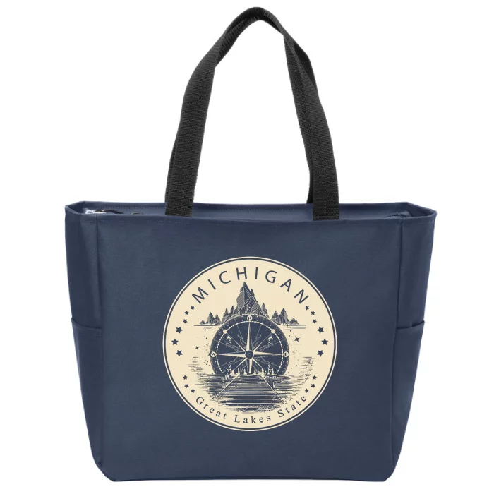 Michigan Compass Great Lake State MI Pride USA Zip Tote Bag