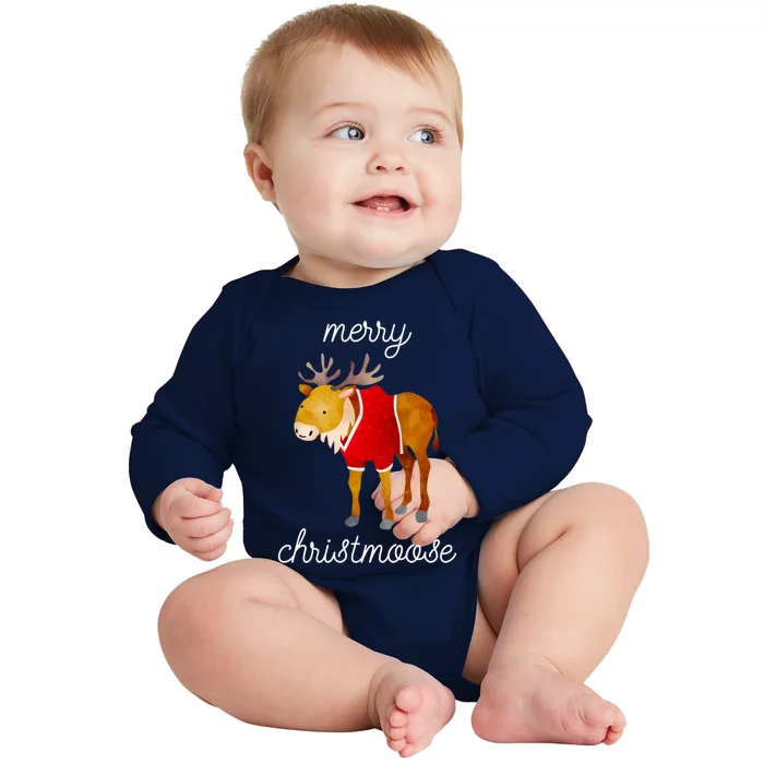 Merry Christmoose Gift Christmas Holiday Moose Baby Long Sleeve Bodysuit