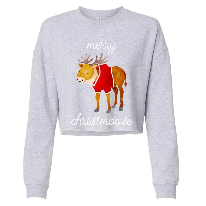 Merry Christmoose Gift Christmas Holiday Moose Cropped Pullover Crew