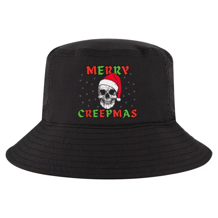 Merry Creepmas Gothic Christmas Skeleton Skull In Santa Hat Cool Comfort Performance Bucket Hat