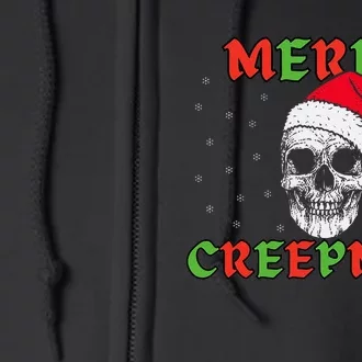 Merry Creepmas Gothic Christmas Skeleton Skull In Santa Hat Full Zip Hoodie