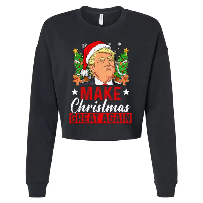 Make Christmas Great Again Funny Trump Ugly Christmas Cropped Pullover Crew