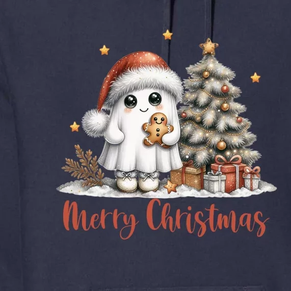 Merry Christmas Ghost With Santa Hat Xmas Tree Lights Gift Premium Hoodie