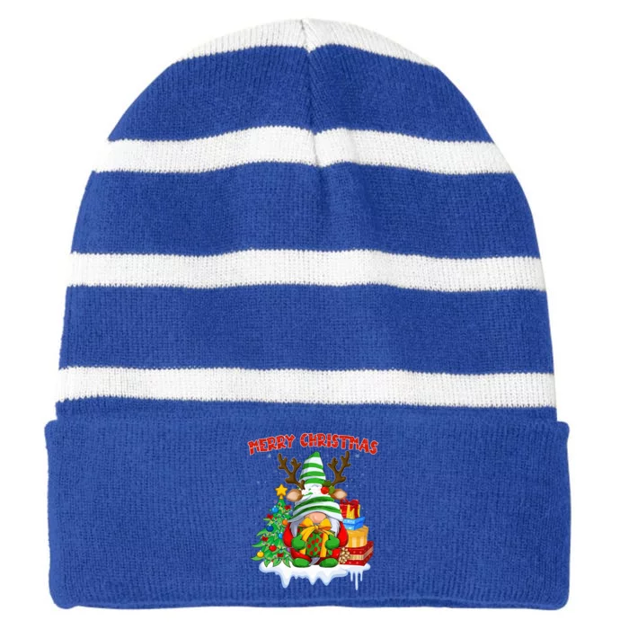 Merry Christmas Gnome Family Christmas Striped Beanie with Solid Band