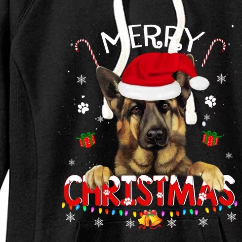 Merry Christmas Ger Shepherd Dog Santa Hat Xmas Pajama Funny Gift Women's Fleece Hoodie