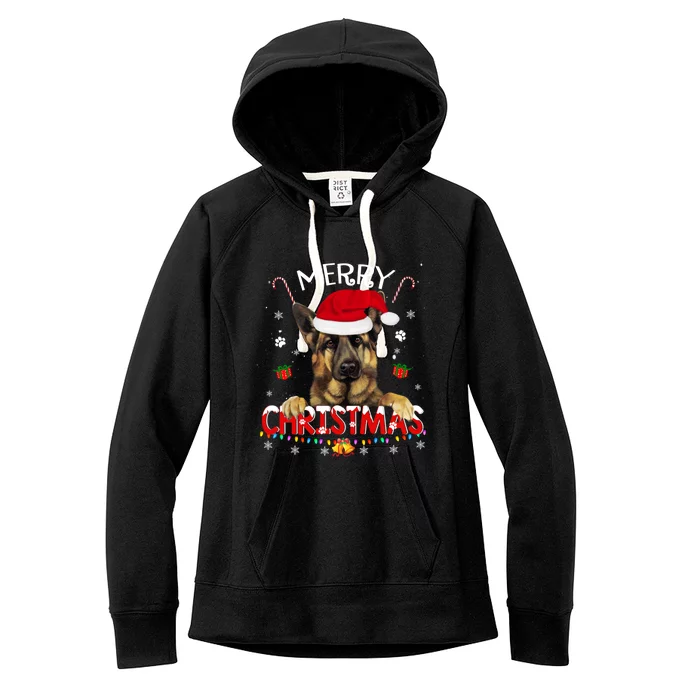 Merry Christmas Ger Shepherd Dog Santa Hat Xmas Pajama Funny Gift Women's Fleece Hoodie