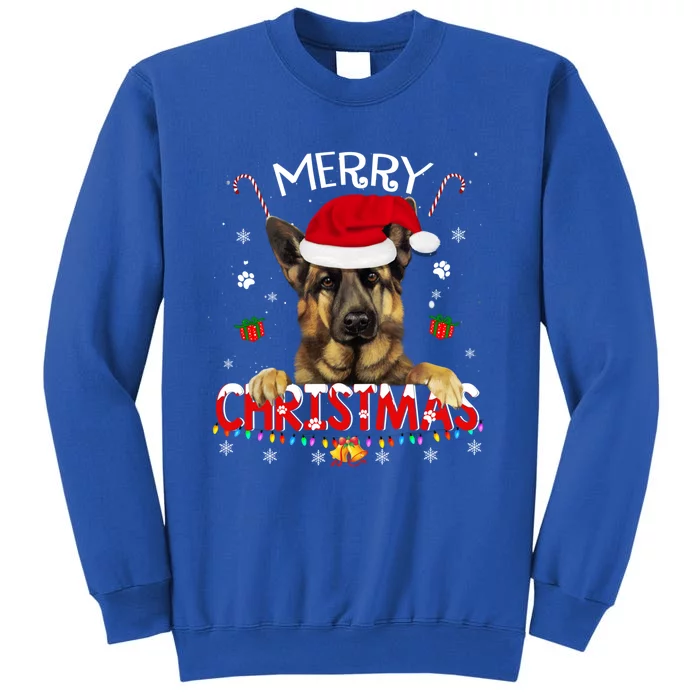 Merry Christmas Ger Shepherd Dog Santa Hat Xmas Pajama Funny Gift Tall Sweatshirt