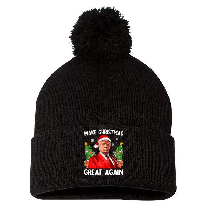 Make Christmas Great Again Funny Santa Trump 2024 Pom Pom 12in Knit Beanie