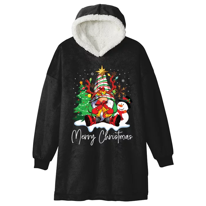 Merry Christmas Gnome Plaid Family Christmas Hooded Wearable Blanket